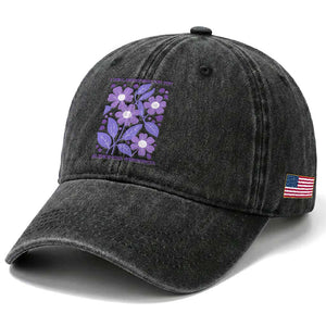Alzheimers Purple Floral Retro Graphic Washed Cotton Baseball Cap I Will Remember For You TS12 Print Your Wear