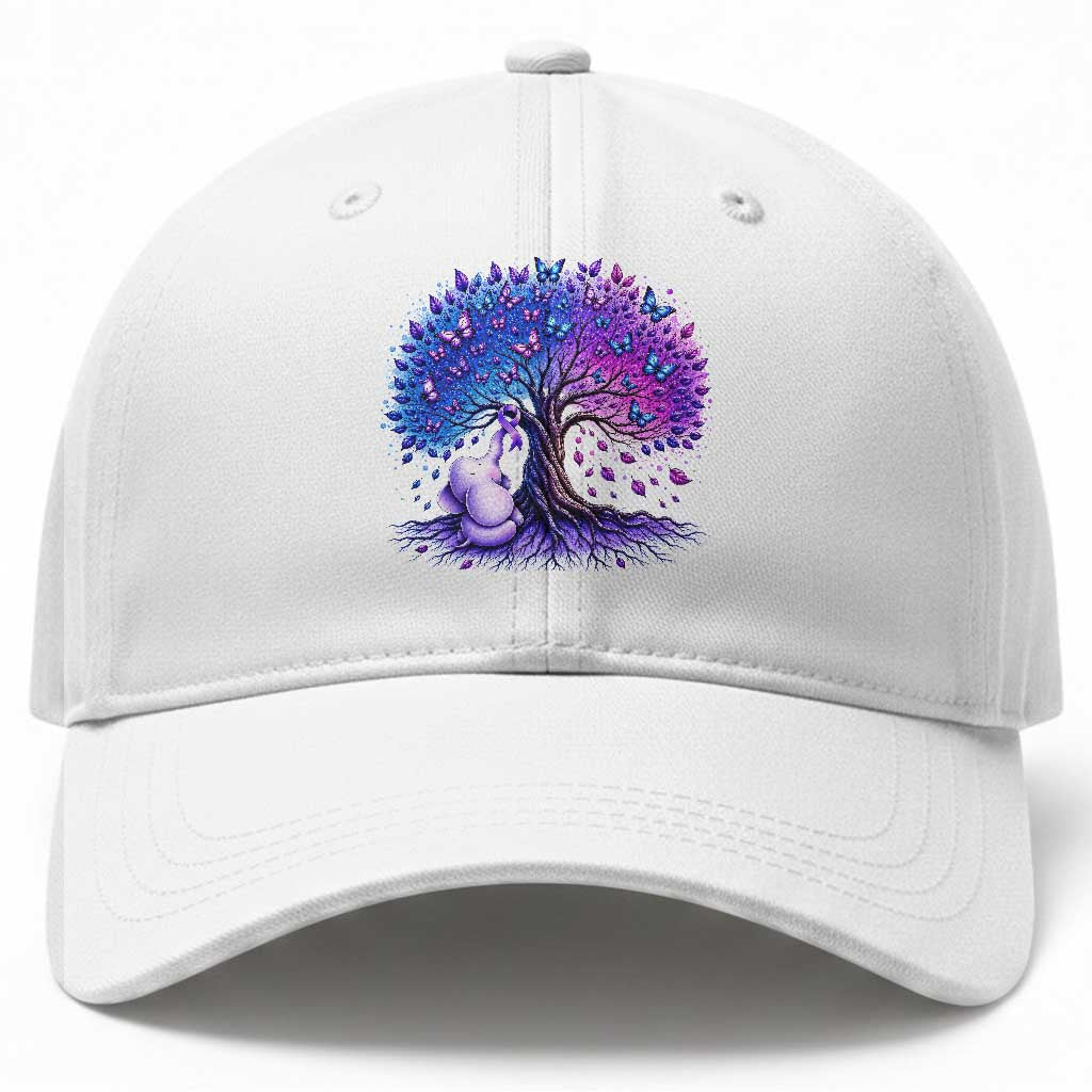 Purple Elephant Butterfly Ribbon Baseball Cap Tree Of Life Alzheimers Support TS12 Print Your Wear
