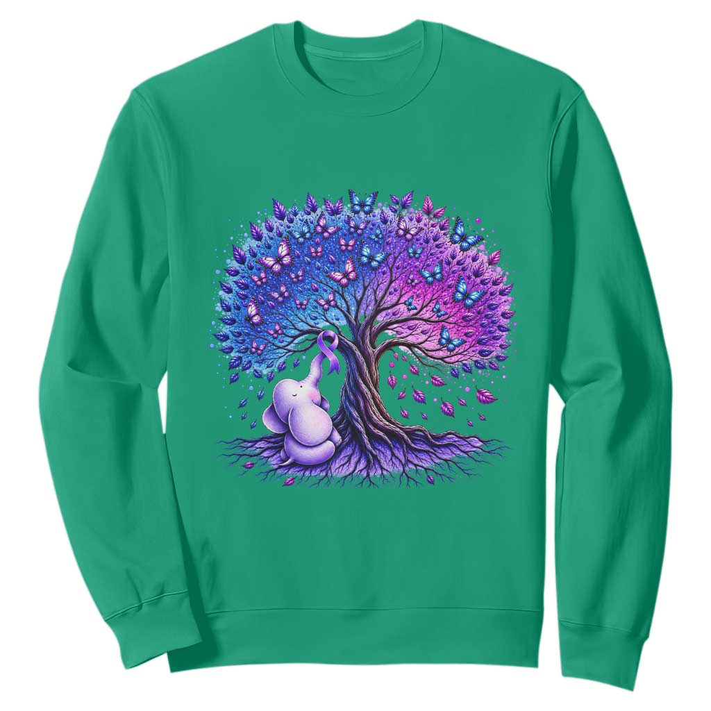 Purple Elephant Butterfly Ribbon Sweatshirt Tree Of Life Alzheimers Support TS12 Irish Green Print Your Wear