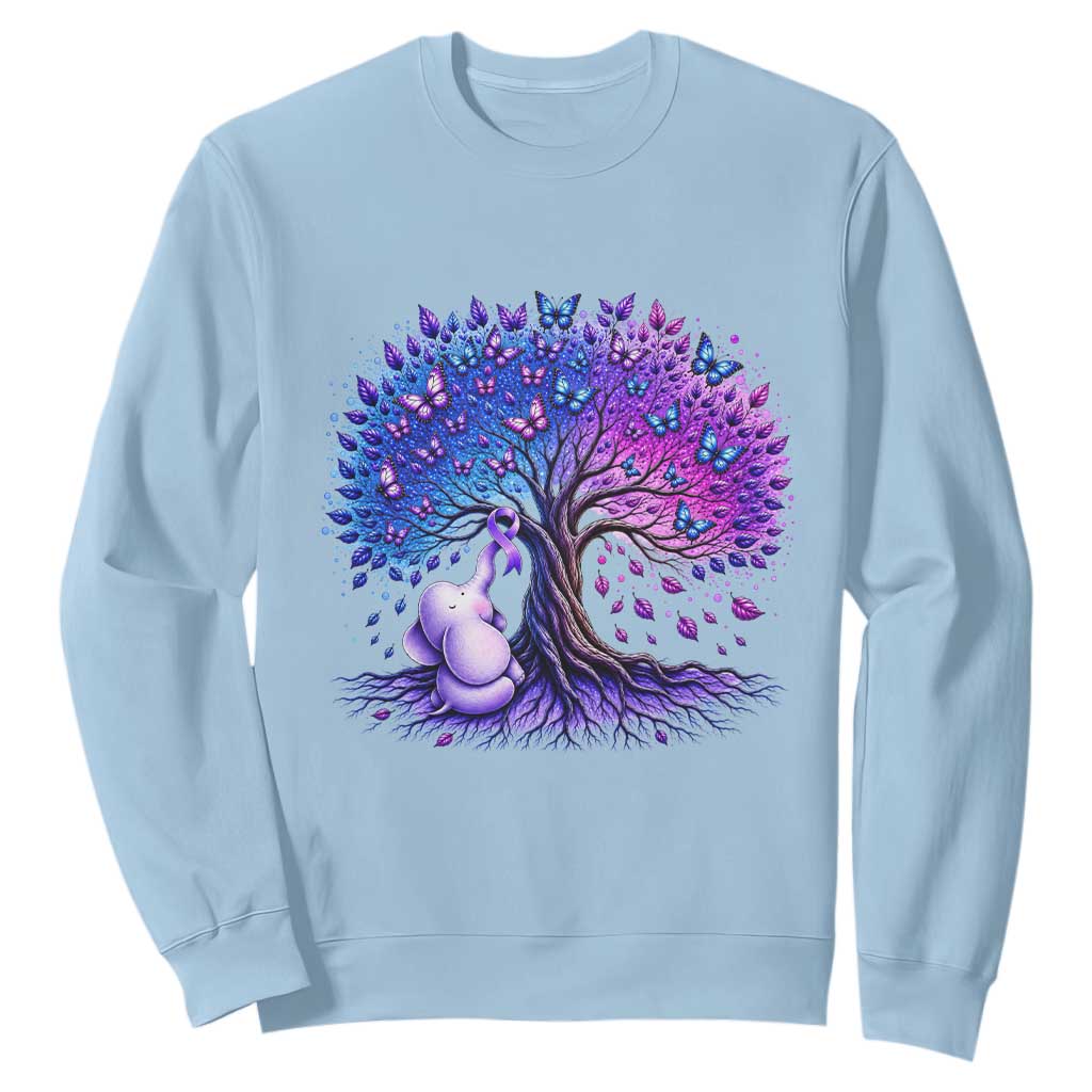 Purple Elephant Butterfly Ribbon Sweatshirt Tree Of Life Alzheimers Support TS12 Light Blue Print Your Wear