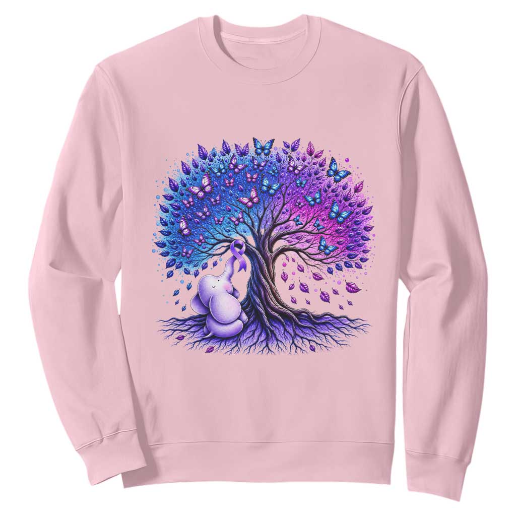 Purple Elephant Butterfly Ribbon Sweatshirt Tree Of Life Alzheimers Support TS12 Light Pink Print Your Wear