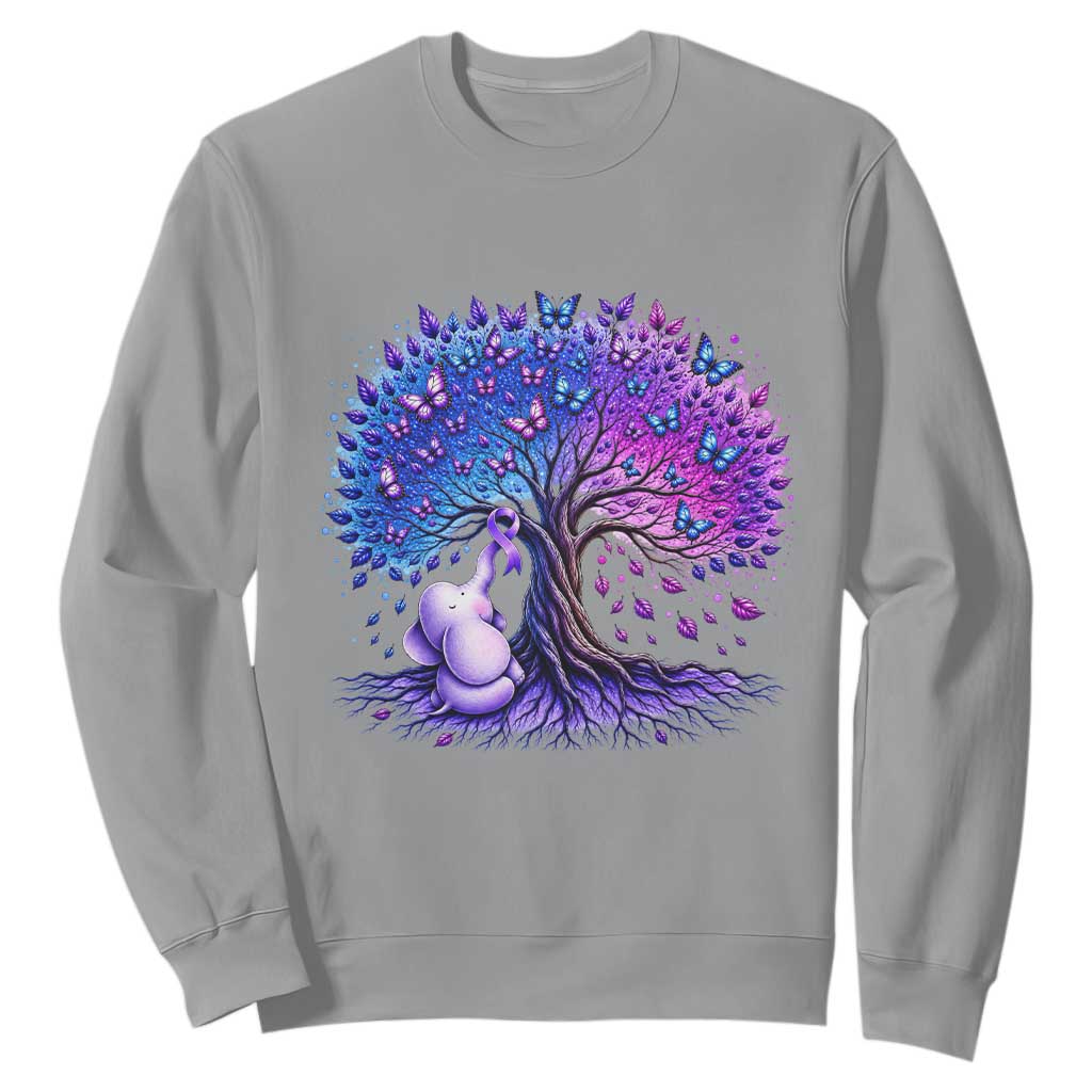 Purple Elephant Butterfly Ribbon Sweatshirt Tree Of Life Alzheimers Support TS12 Sport Gray Print Your Wear