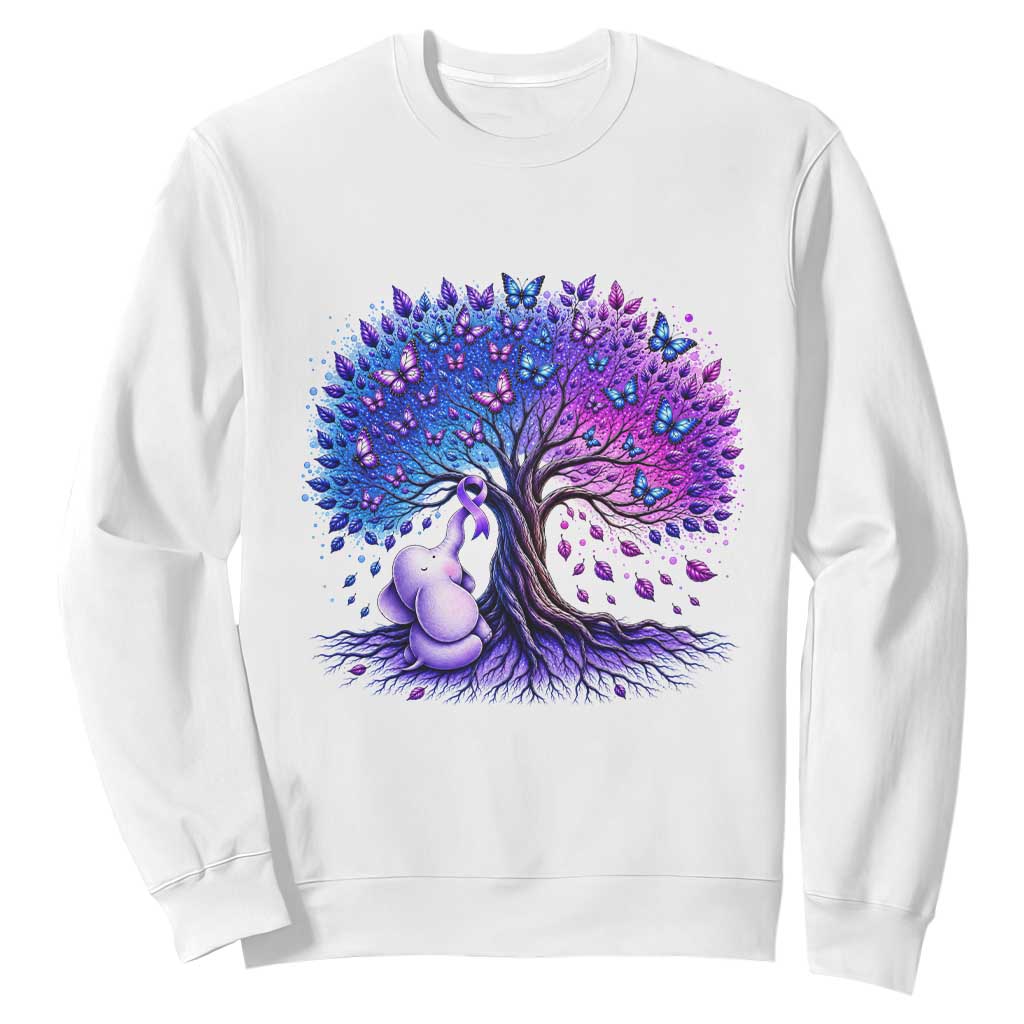 Purple Elephant Butterfly Ribbon Sweatshirt Tree Of Life Alzheimers Support TS12 White Print Your Wear