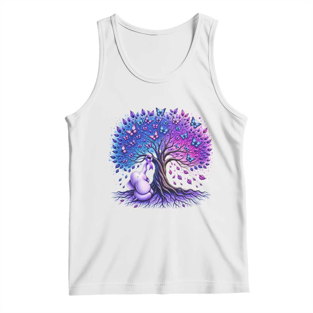 Purple Elephant Butterfly Ribbon Tank Top Tree Of Life Alzheimers Support TS12 White Print Your Wear