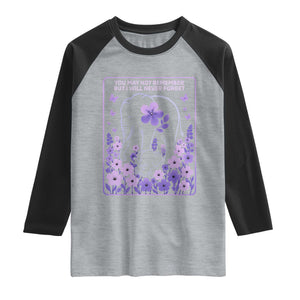 Elephant Alzheimers Purple Floral Support Raglan Shirt You May Not Remember But I Will Never Forget TS12 Heather Gray Black Print Your Wear