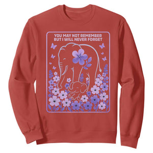Elephant Alzheimers Purple Floral Support Sweatshirt You May Not Remember But I Will Never Forget TS12 Red Print Your Wear