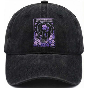 Elephant Alzheimers Purple Floral Support Washed Cotton Baseball Cap You May Not Remember But I Will Never Forget TS12 Print Your Wear