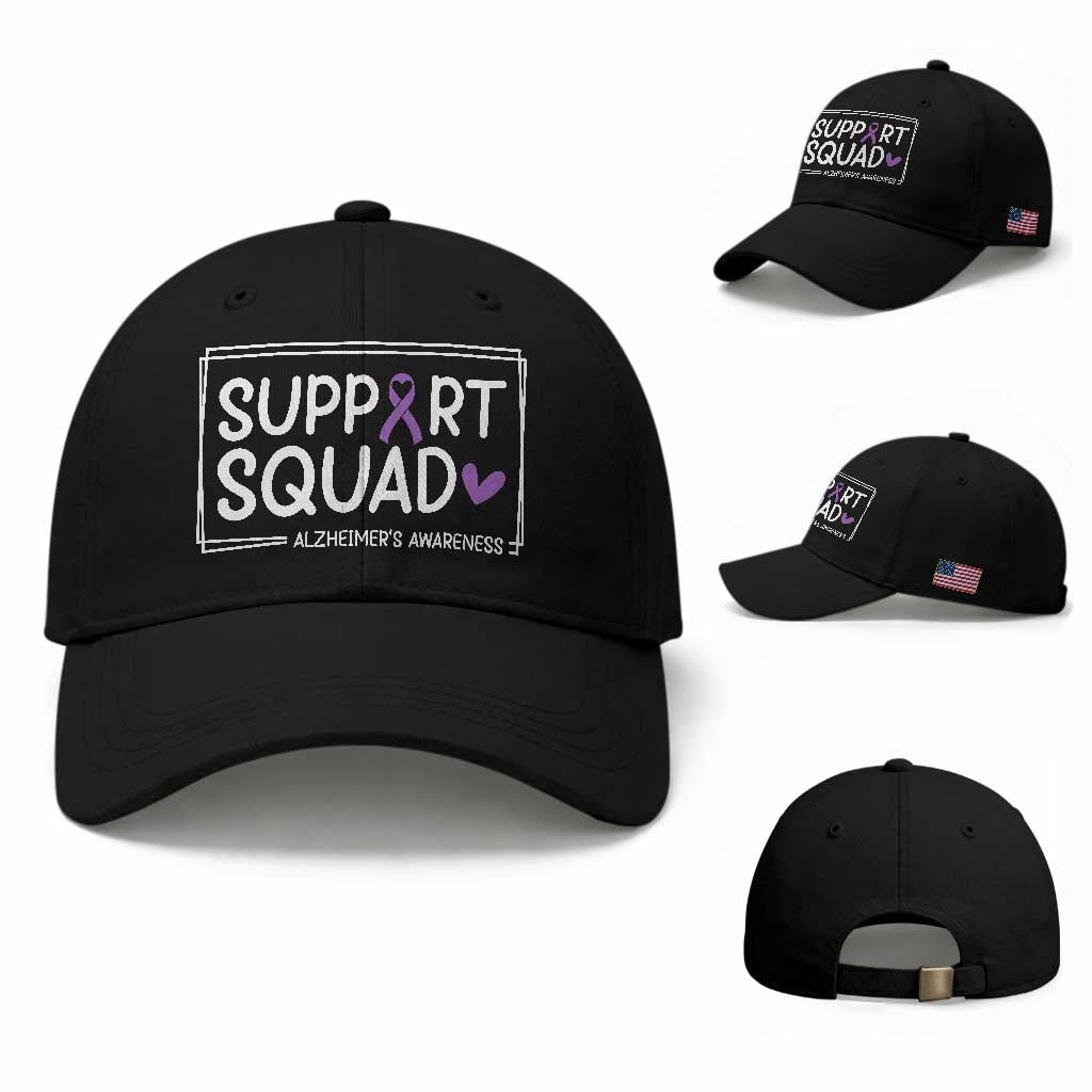Support Squad Alzheimers Baseball Cap Purple Ribbon Hope Strength Love TS12 Baseball Cap Universal Fit Black Print Your Wear