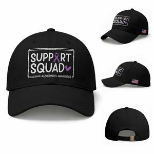 Support Squad Alzheimers Baseball Cap Purple Ribbon Hope Strength Love TS12 Baseball Cap Universal Fit Black Print Your Wear