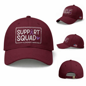 Support Squad Alzheimers Baseball Cap Purple Ribbon Hope Strength Love TS12 Baseball Cap Universal Fit Maroon Print Your Wear