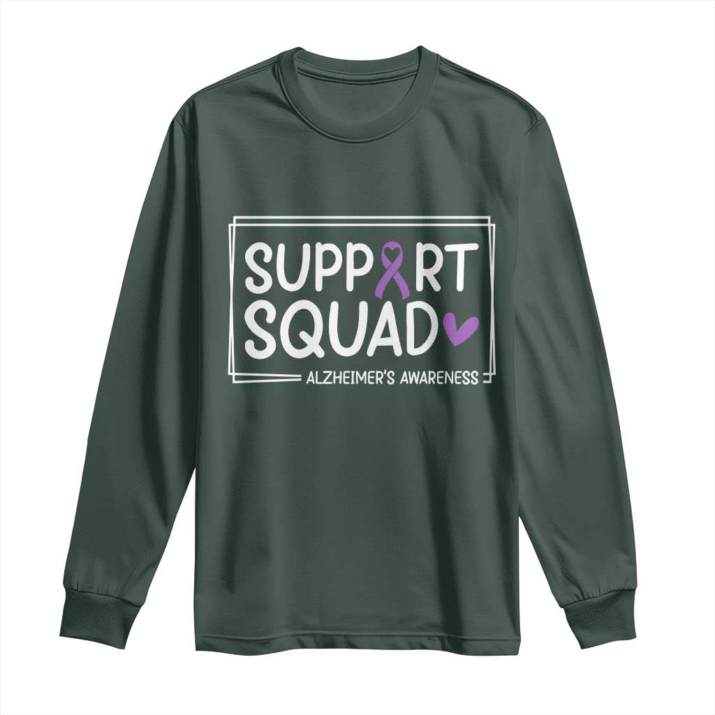 Support Squad Alzheimers Long Sleeve Shirt Purple Ribbon Hope Strength Love TS12 Dark Forest Green Print Your Wear