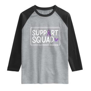 Support Squad Alzheimers Raglan Shirt Purple Ribbon Hope Strength Love TS12 Heather Gray Black Print Your Wear