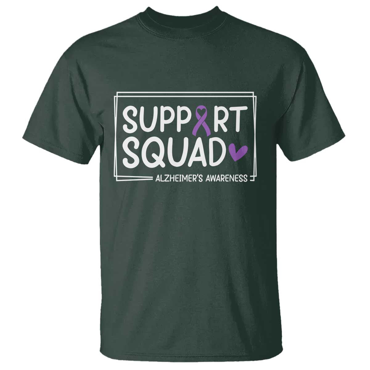 Support Squad Alzheimers T Shirt Purple Ribbon Hope Strength Love TS12 Dark Forest Green Print Your Wear