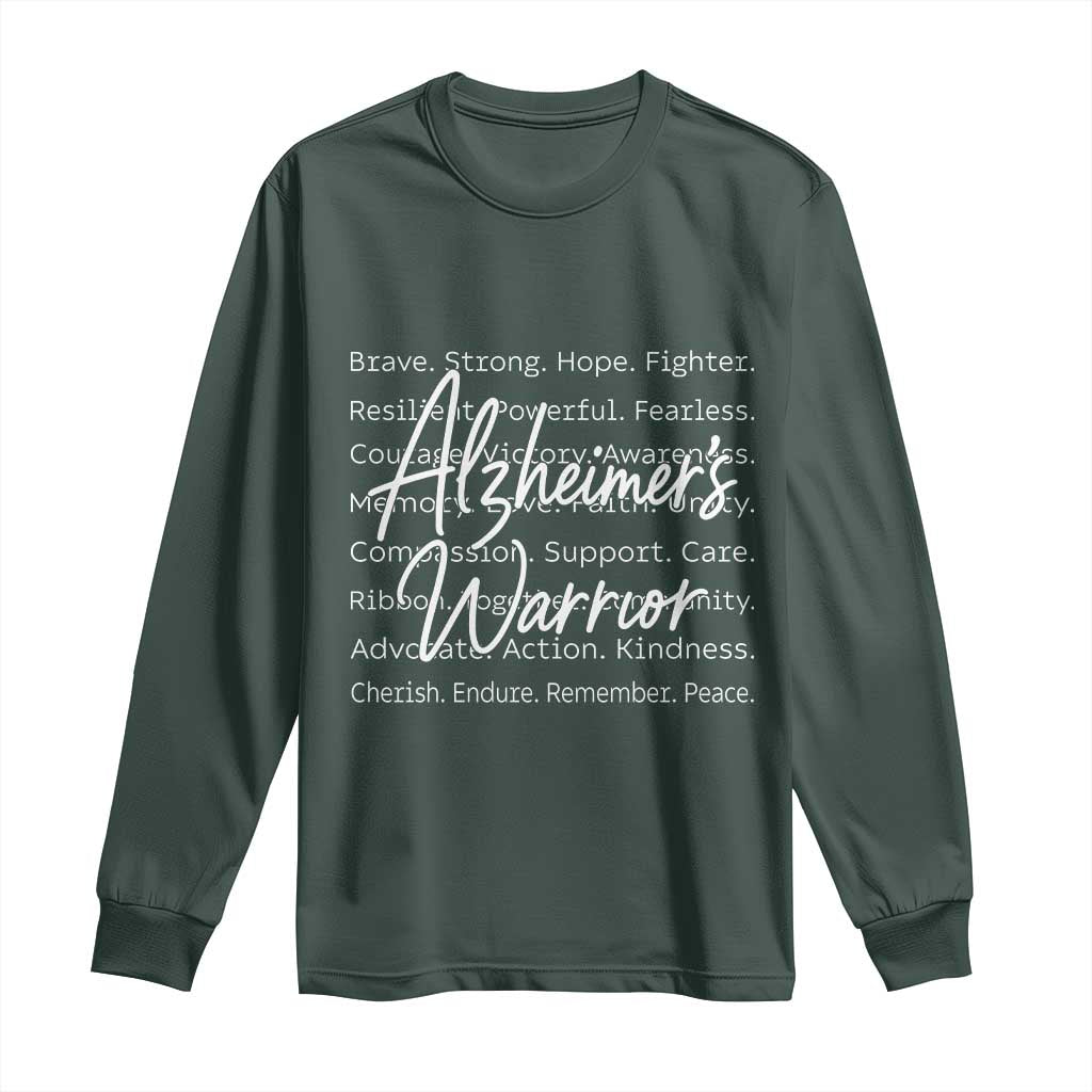 Alzheimers Warrior Purple Ribbon Support Word Cloud Typography Long Sleeve Shirt TS12 Dark Forest Green Print Your Wear