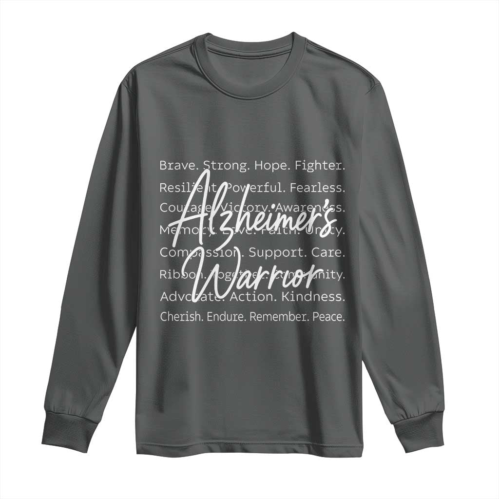 Alzheimers Warrior Purple Ribbon Support Word Cloud Typography Long Sleeve Shirt TS12 Dark Heather Print Your Wear