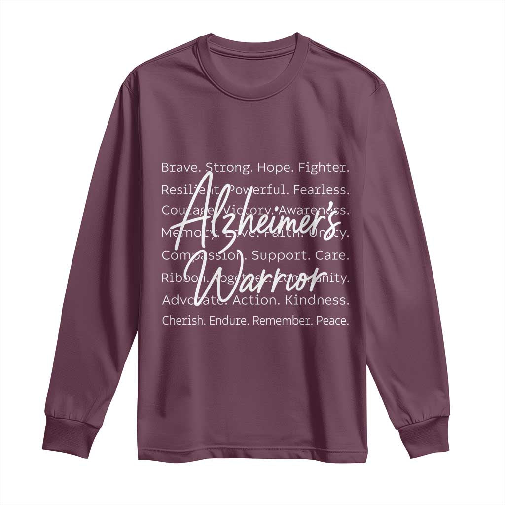 Alzheimers Warrior Purple Ribbon Support Word Cloud Typography Long Sleeve Shirt TS12 Maroon Print Your Wear