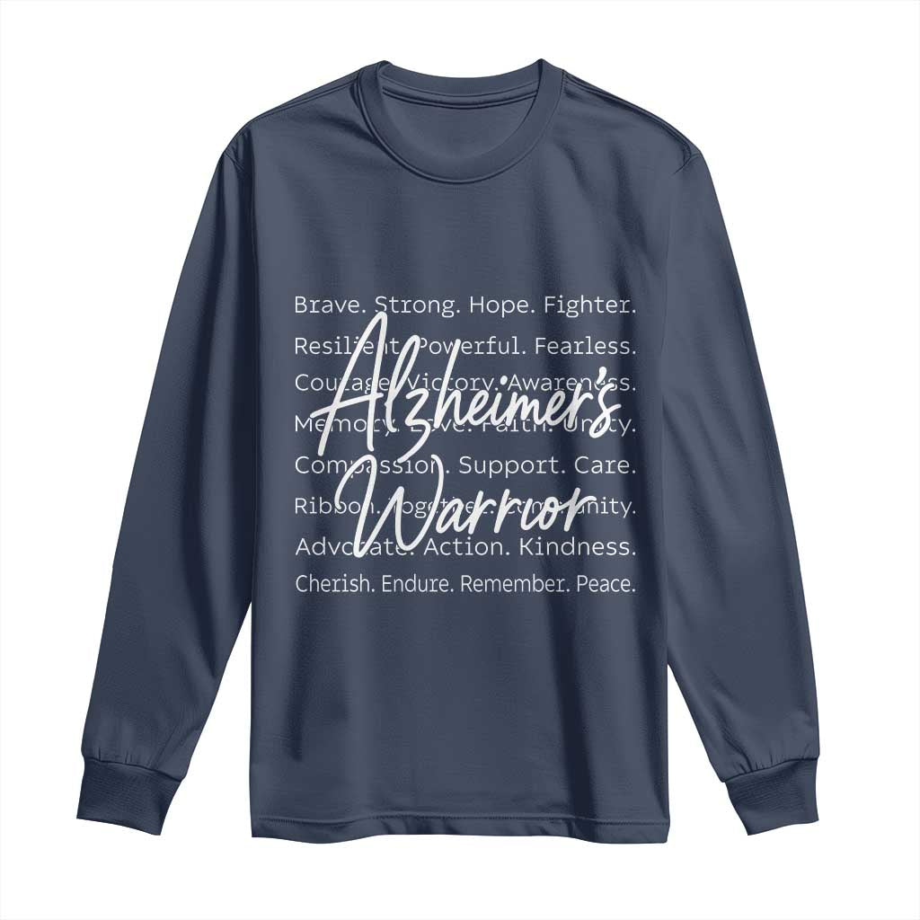 Alzheimers Warrior Purple Ribbon Support Word Cloud Typography Long Sleeve Shirt TS12 Navy Print Your Wear