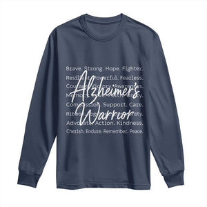 Alzheimers Warrior Purple Ribbon Support Word Cloud Typography Long Sleeve Shirt TS12 Navy Print Your Wear