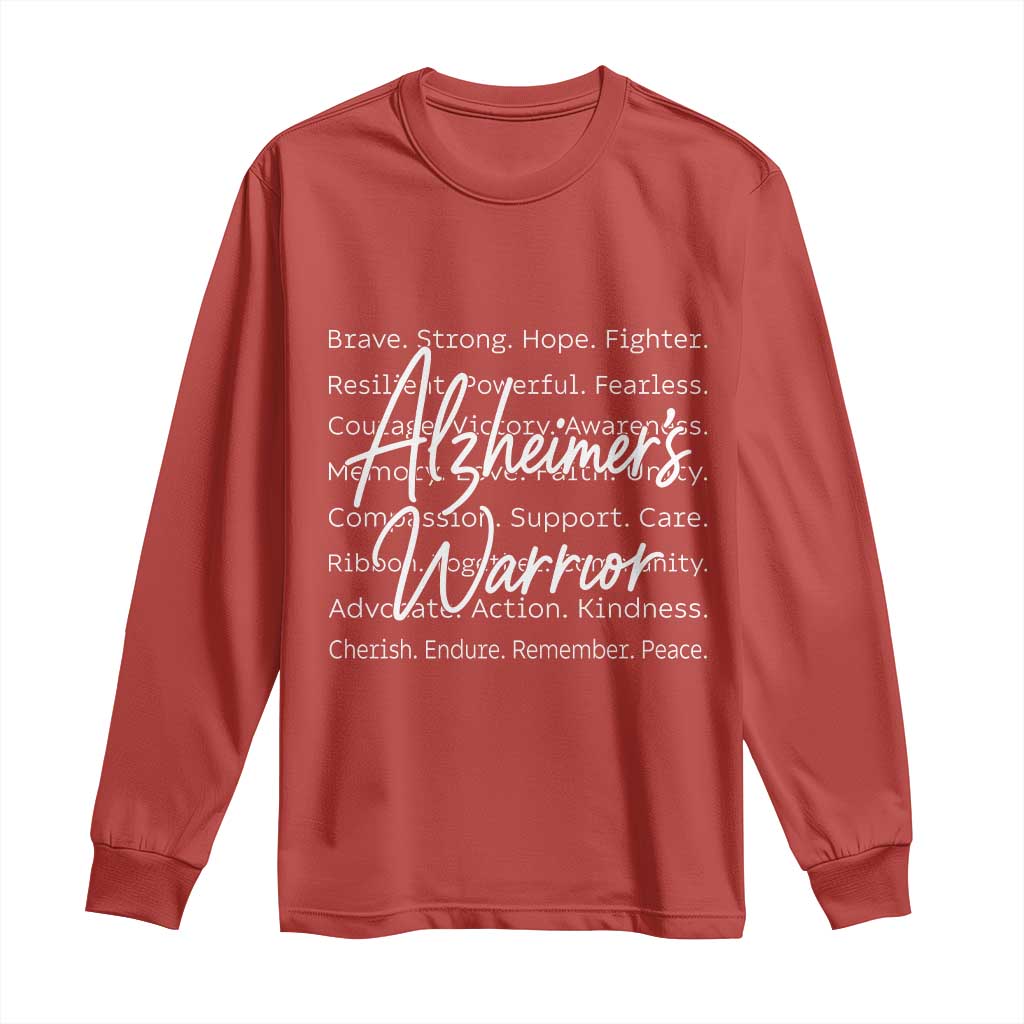 Alzheimers Warrior Purple Ribbon Support Word Cloud Typography Long Sleeve Shirt TS12 Red Print Your Wear