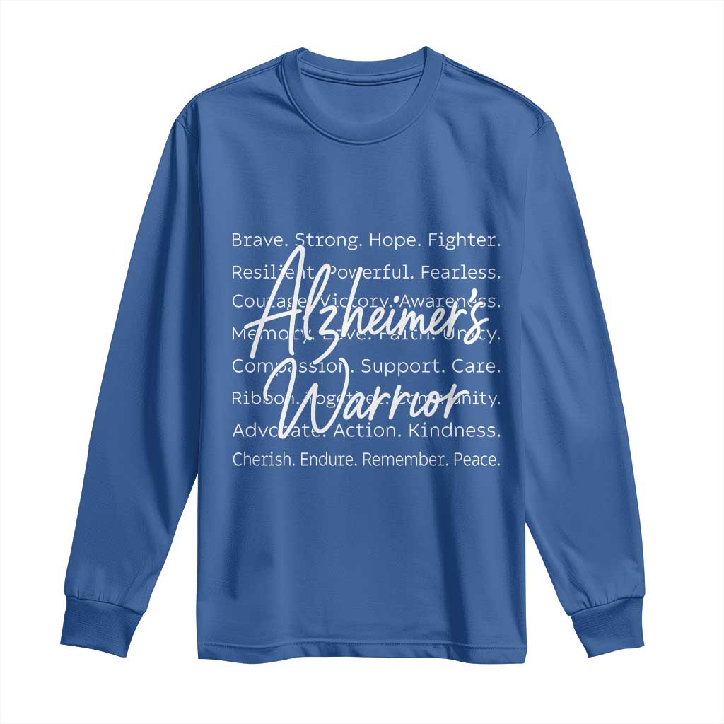 Alzheimers Warrior Purple Ribbon Support Word Cloud Typography Long Sleeve Shirt TS12 Royal Blue Print Your Wear