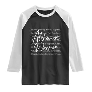 Alzheimers Warrior Purple Ribbon Support Word Cloud Typography Raglan Shirt TS12 Black White Print Your Wear