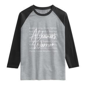 Alzheimers Warrior Purple Ribbon Support Word Cloud Typography Raglan Shirt TS12 Heather Gray Black Print Your Wear