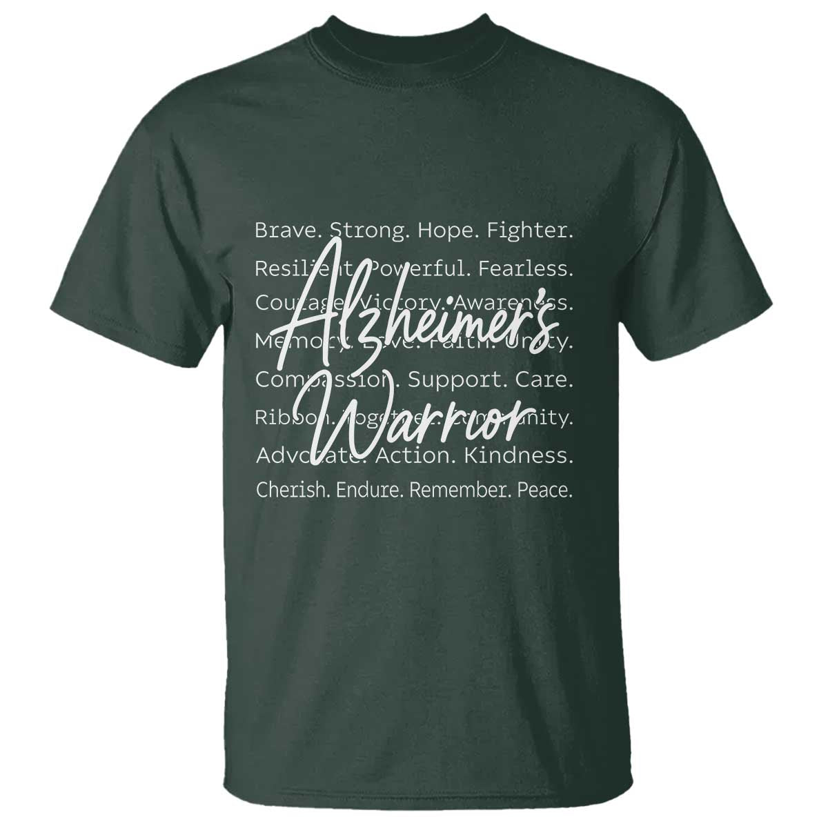 Alzheimers Warrior Purple Ribbon Support Word Cloud Typography T Shirt TS12 Dark Forest Green Print Your Wear