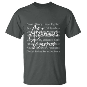Alzheimers Warrior Purple Ribbon Support Word Cloud Typography T Shirt TS12 Dark Heather Print Your Wear