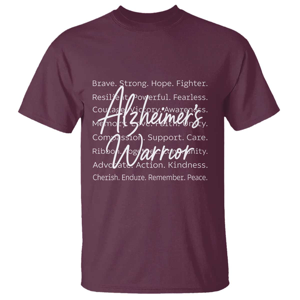 Alzheimers Warrior Purple Ribbon Support Word Cloud Typography T Shirt TS12 Maroon Print Your Wear