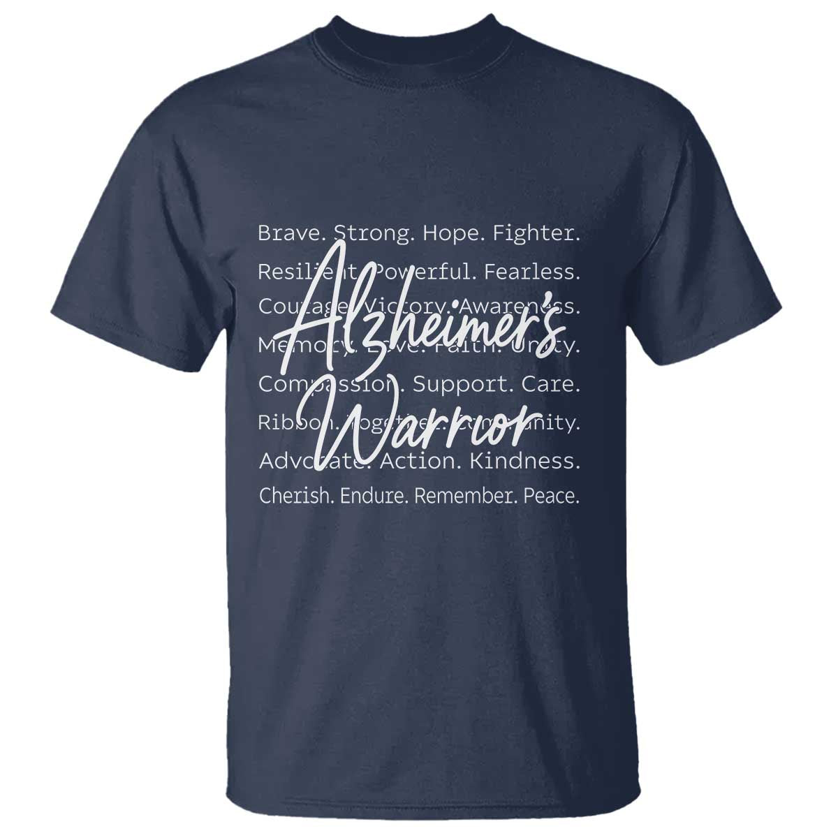 Alzheimers Warrior Purple Ribbon Support Word Cloud Typography T Shirt TS12 Navy Print Your Wear