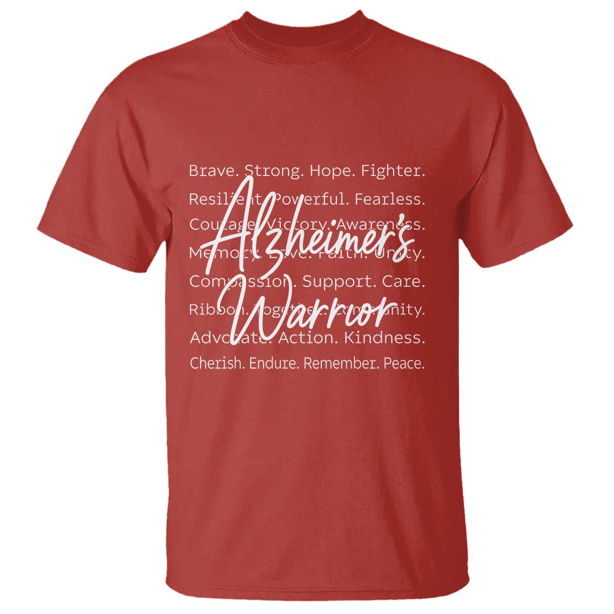 Alzheimers Warrior Purple Ribbon Support Word Cloud Typography T Shirt TS12 Red Print Your Wear