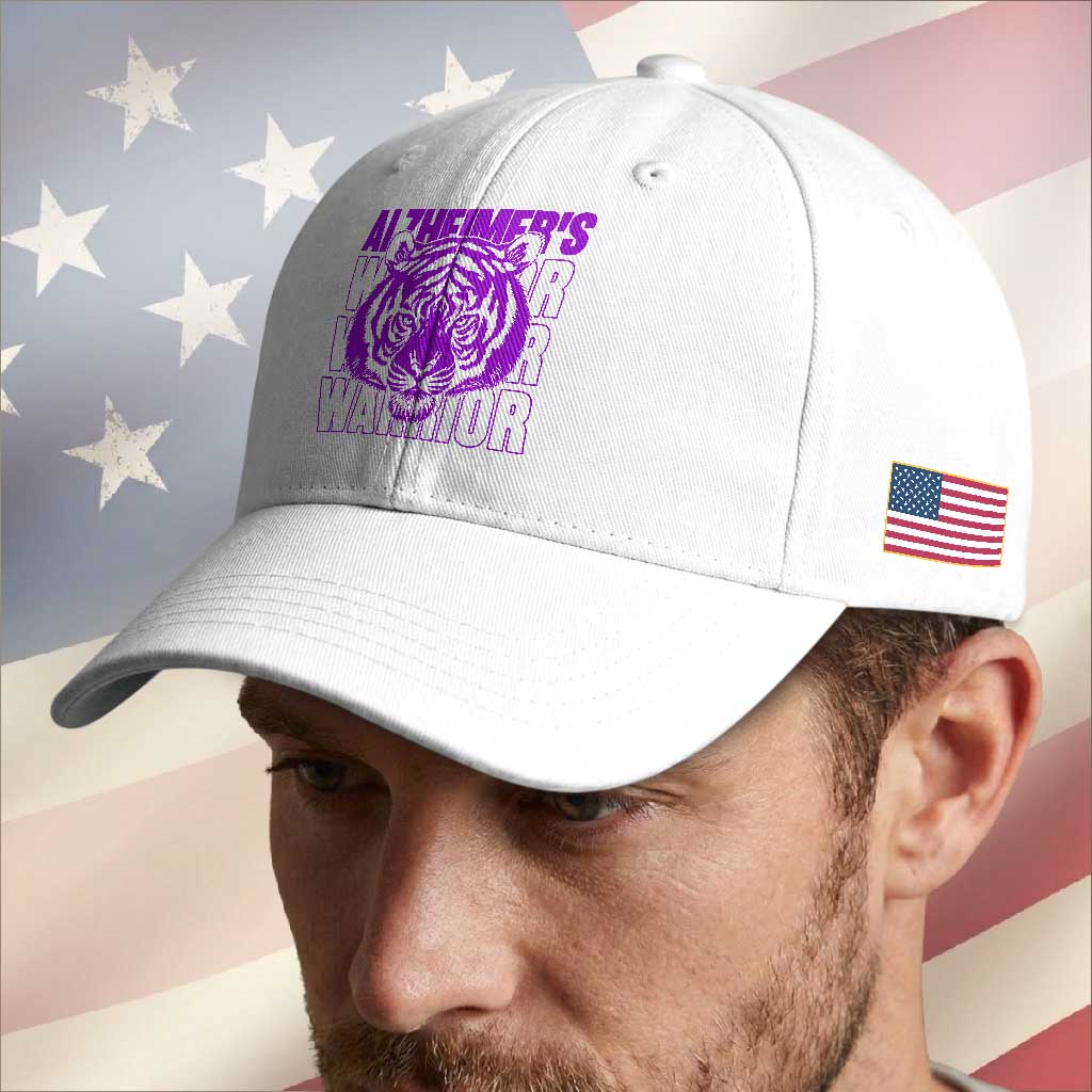 Alzheimer's Warrior Baseball Cap Purple Tiger Ribbon Support Graphic TS12 Print Your Wear