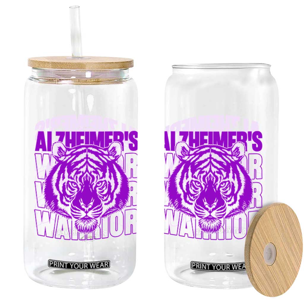 Alzheimer's Warrior Glass Can Purple Tiger Ribbon Support Graphic TS12 Print Your Wear