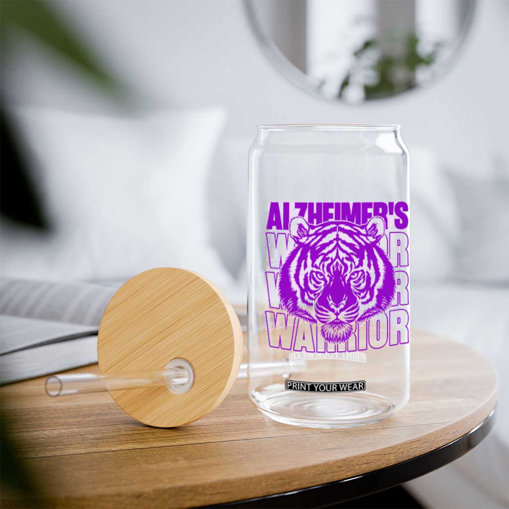 Alzheimer's Warrior Glass Can Purple Tiger Ribbon Support Graphic TS12 Print Your Wear