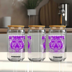 Alzheimer's Warrior Glass Can Purple Tiger Ribbon Support Graphic TS12 Print Your Wear