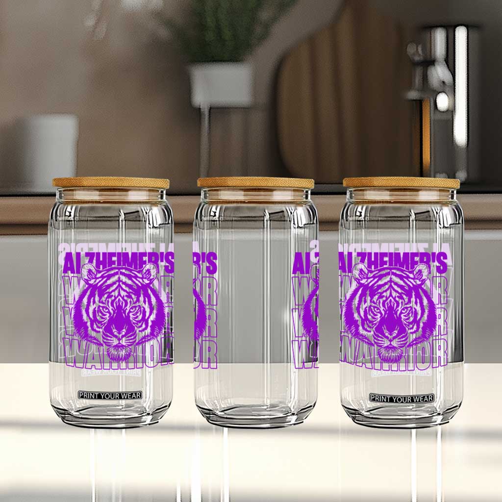Alzheimer's Warrior Glass Can Purple Tiger Ribbon Support Graphic TS12 Print Your Wear