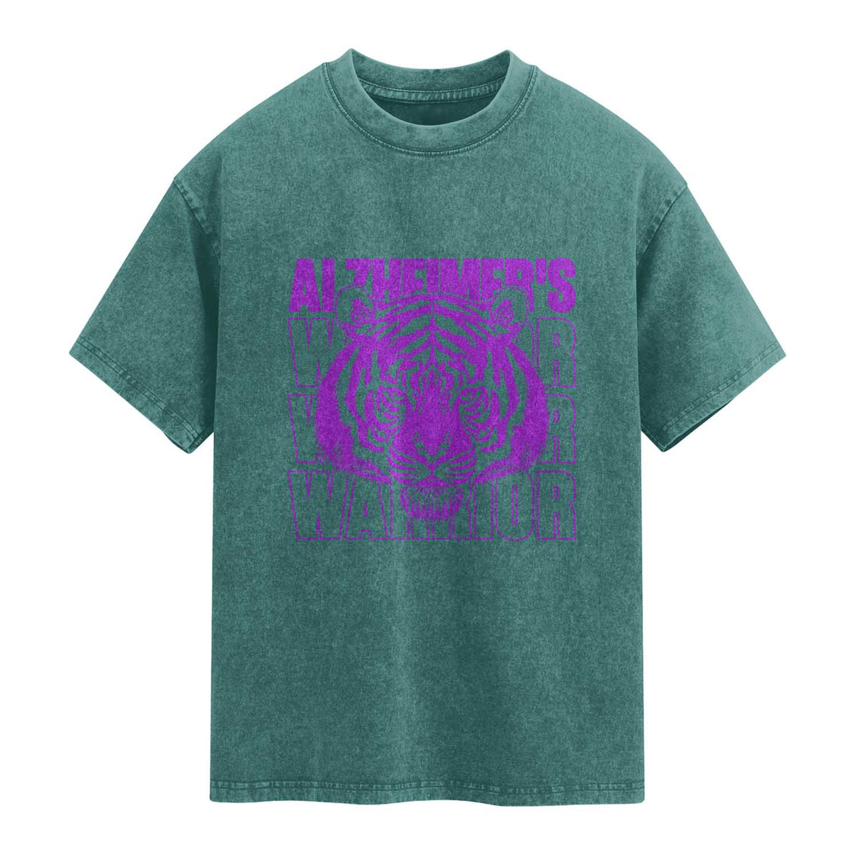 Alzheimer's Warrior Washed Cotton T-Shirt Purple Tiger Ribbon Support Graphic