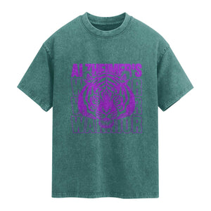 Alzheimer's Warrior Washed Cotton T-Shirt Purple Tiger Ribbon Support Graphic