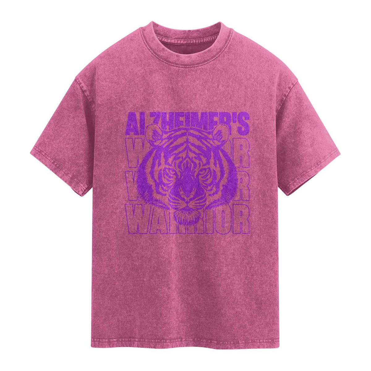 Alzheimer's Warrior Washed Cotton T-Shirt Purple Tiger Ribbon Support Graphic