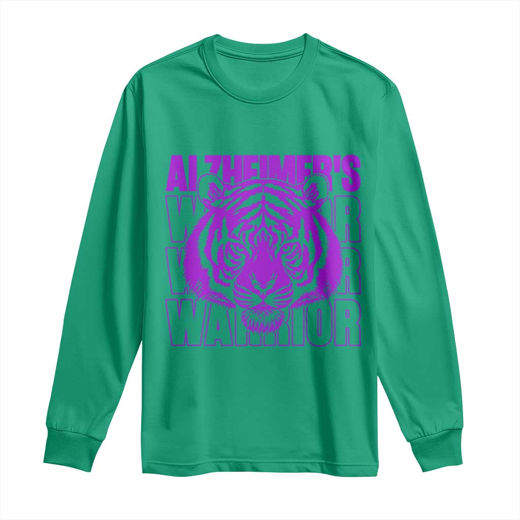 Alzheimer's Warrior Long Sleeve Shirt Purple Tiger Ribbon Support Graphic TS12 Irish Green Print Your Wear