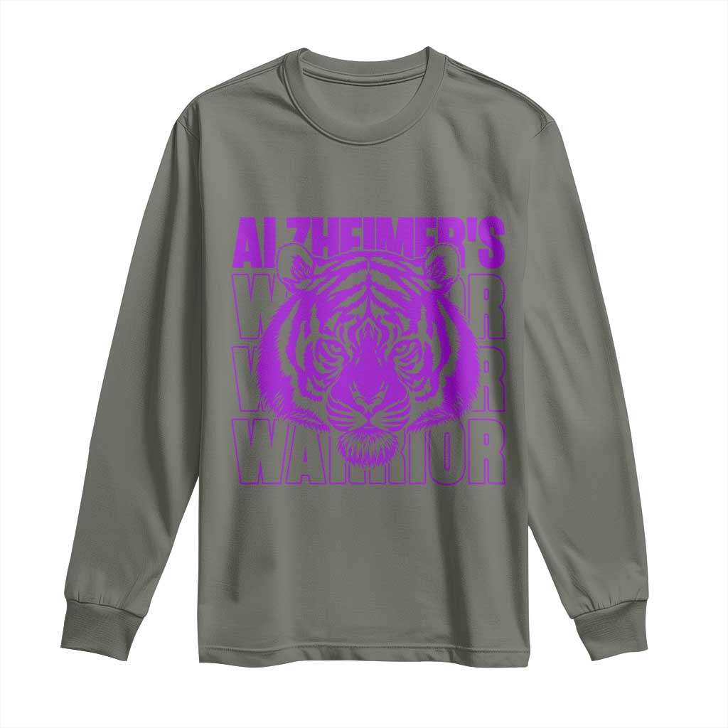 Alzheimer's Warrior Long Sleeve Shirt Purple Tiger Ribbon Support Graphic TS12 Military Green Print Your Wear