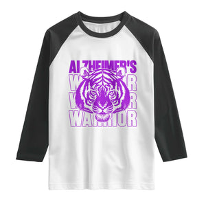Alzheimer's Warrior Raglan Shirt Purple Tiger Ribbon Support Graphic TS12 White Black Print Your Wear