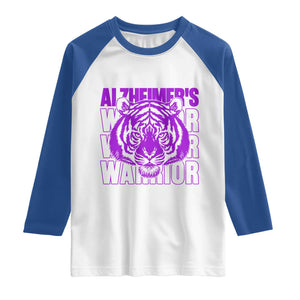 Alzheimer's Warrior Raglan Shirt Purple Tiger Ribbon Support Graphic TS12 White Royal Print Your Wear