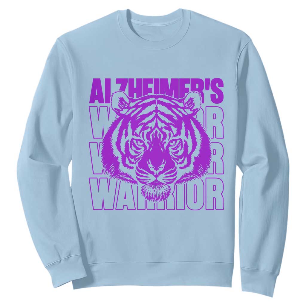 Alzheimer's Warrior Sweatshirt Purple Tiger Ribbon Support Graphic TS12 Light Blue Print Your Wear