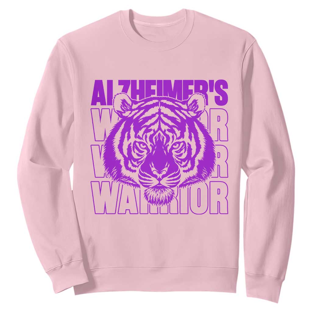 Alzheimer's Warrior Sweatshirt Purple Tiger Ribbon Support Graphic TS12 Light Pink Print Your Wear
