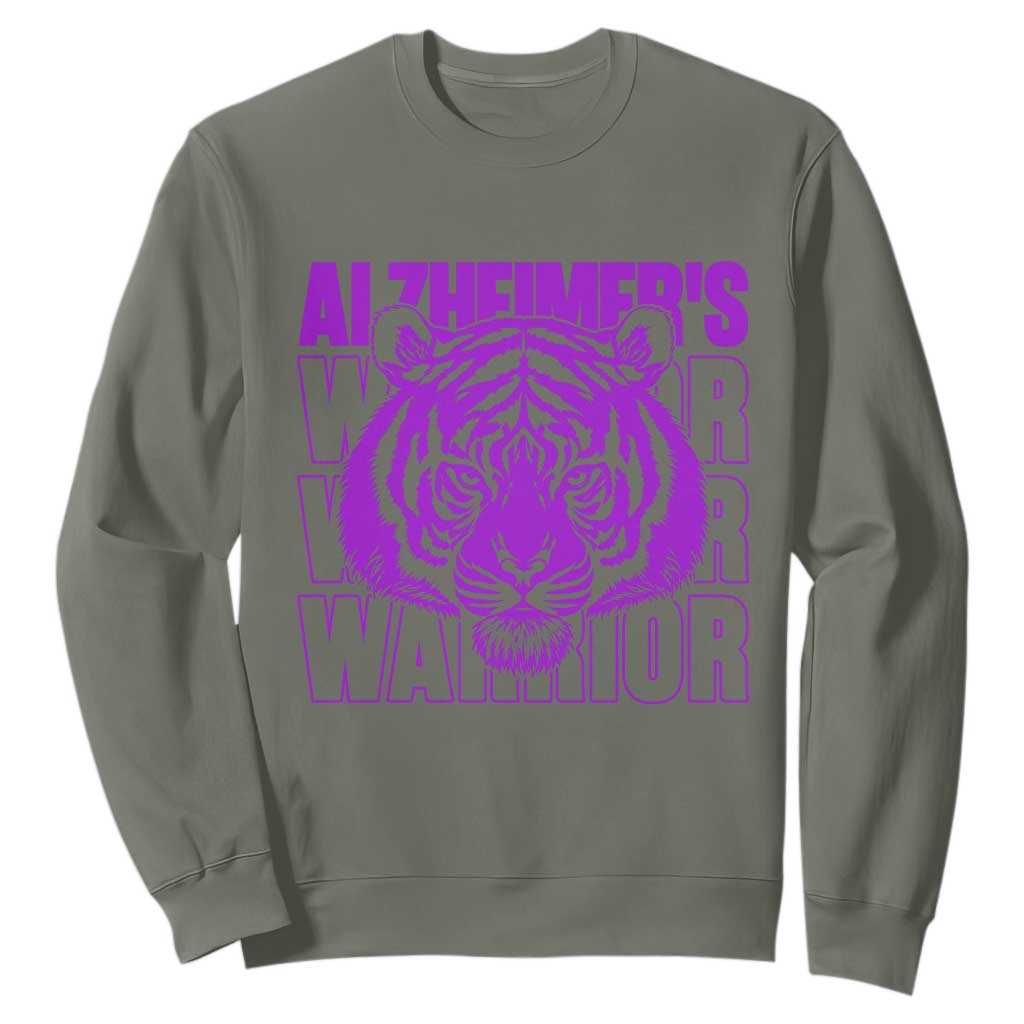 Alzheimer's Warrior Sweatshirt Purple Tiger Ribbon Support Graphic TS12 Military Green Print Your Wear