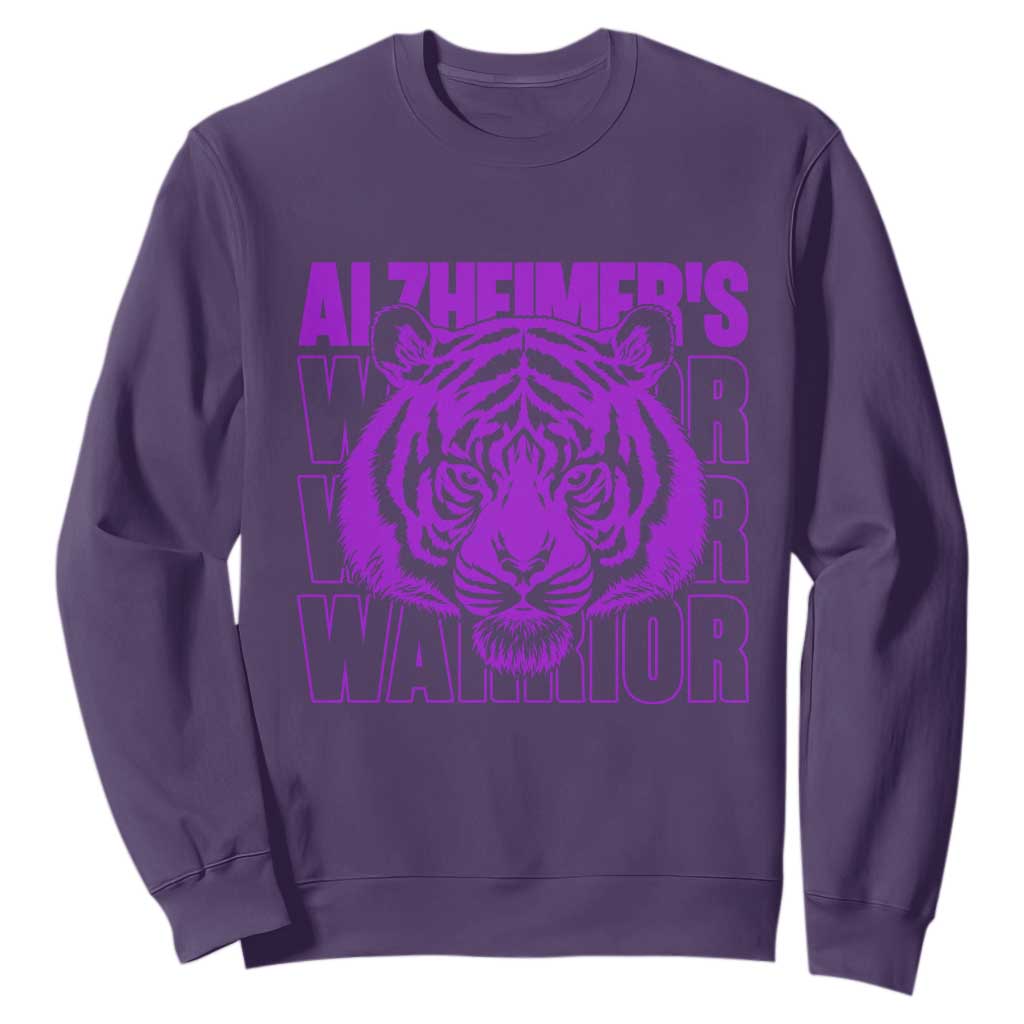 Alzheimer's Warrior Sweatshirt Purple Tiger Ribbon Support Graphic TS12 Purple Print Your Wear