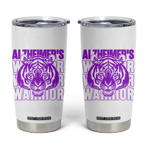 Alzheimer's Warrior Tumbler Cup Purple Tiger Ribbon Support Graphic TS12 White Print Your Wear