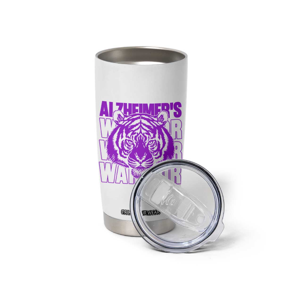 Alzheimer's Warrior Tumbler Cup Purple Tiger Ribbon Support Graphic TS12 Print Your Wear