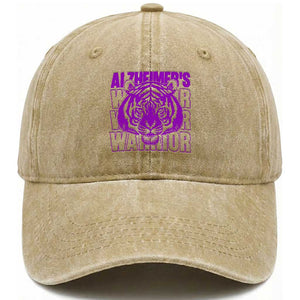 Alzheimer's Warrior Washed Cotton Baseball Cap Purple Tiger Ribbon Support Graphic TS12 Print Your Wear